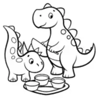 Dinosaurs cooking pancakes