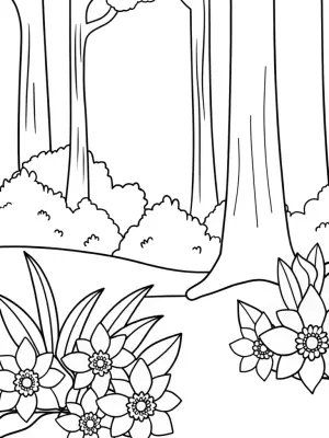 Flowers dancing in an enchanted forest coloring pages