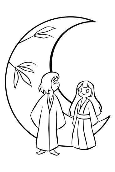 A coloring page of Demon Slayer and Moon Spirit