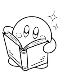 Kirby peeking into a glowing book