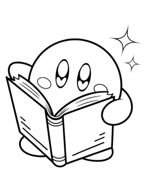 Kirby peeking into a glowing book coloring pages