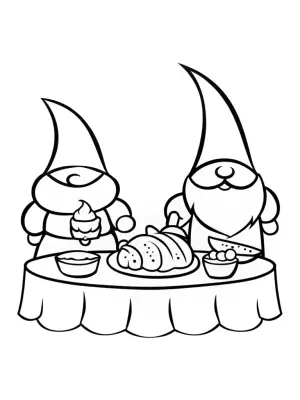 Gnomes preparing Thanksgiving dinner coloring pages