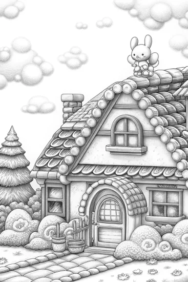 A coloring page of Cinnamoroll at the cloud post office