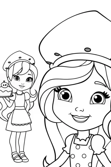 A coloring page of Strawberry Shortcake bake-off