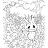 Mimikyu exploring a flower garden