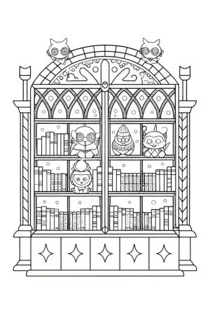 Superhero pets in the enchanted library coloring pages
