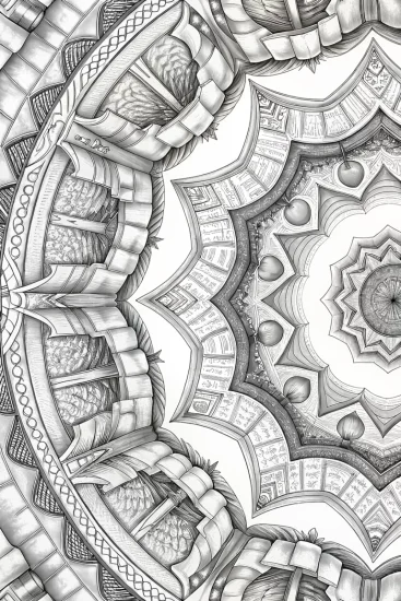 A coloring page of Bookworms in a library mandala