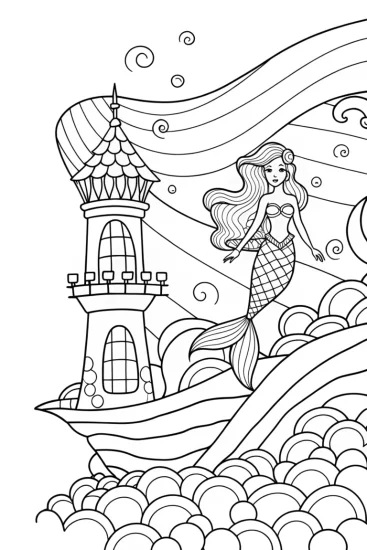 A coloring page of Little Mermaid dreamweaver scene