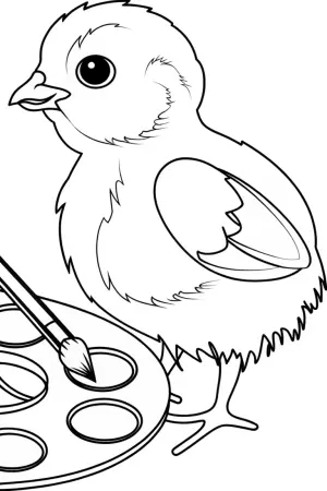 Chick on a colorful palette coloring pages