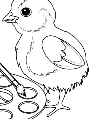 Chick on a colorful palette coloring pages