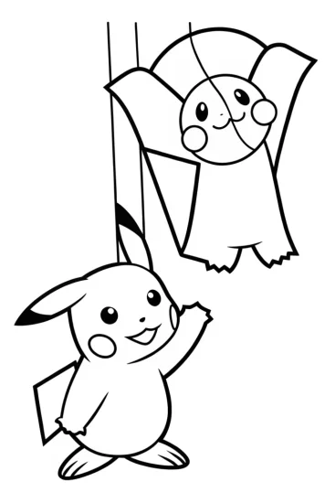 A coloring page of Pikachu shadow puppet show