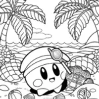 Kirby treasure hunting on the beach