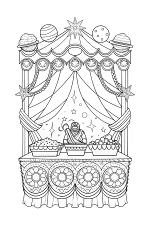 Black Panther in a celestial market coloring pages
