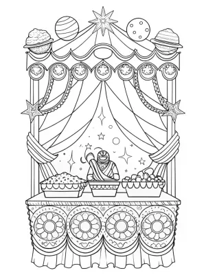 Black Panther in a celestial market coloring pages