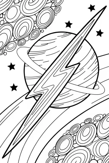 A coloring page of Lightning bolt travels through space
