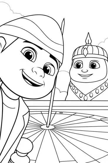 A coloring page of Lightning bolt racing the sundial