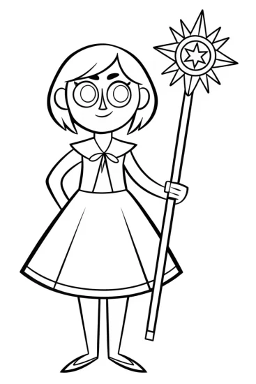 A coloring page of Mirabel with a magical weather vane