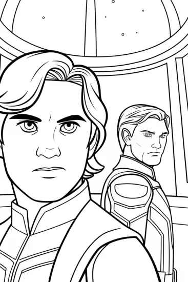 A coloring page of Avengers at the cosmic sanctuary