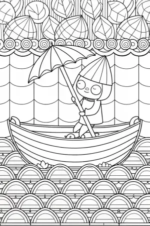 Finn navigating a leaf boat coloring pages