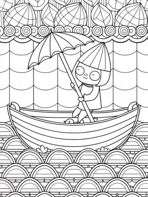 Finn navigating a leaf boat coloring pages