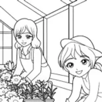 Anime gardeners in a greenhouse
