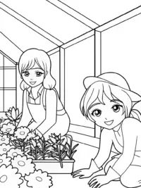 Anime gardeners in a greenhouse