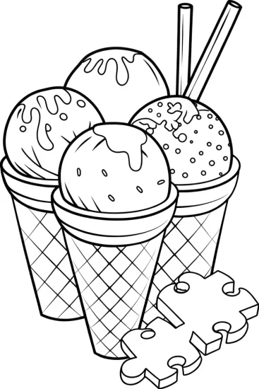 A coloring page of Ice cream cones solving puzzles