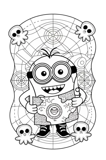 A coloring page of Minion treasure map adventure