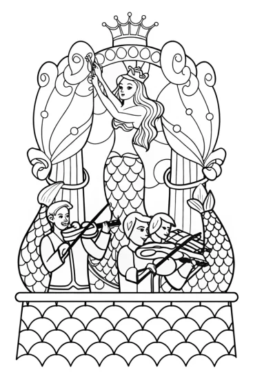 A coloring page of The Little Mermaid conducting an orchestra