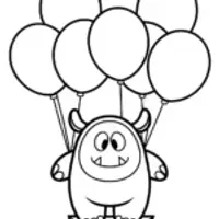 Monster floating with balloons