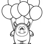 Monster floating with balloons