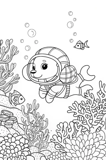 A coloring page of Puppy underwater adventurer