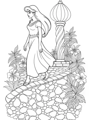 Jasmine walking on a petal path coloring pages