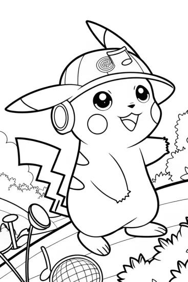 A coloring page of Pikachu’s music box adventure