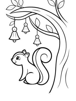 Squirrel with whimsical wind chimes coloring pages