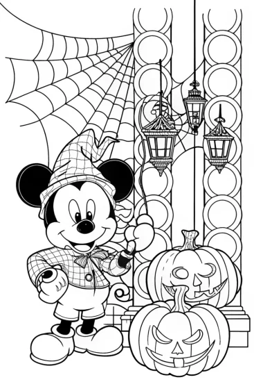 A coloring page of Mickey Mouse Halloween festival