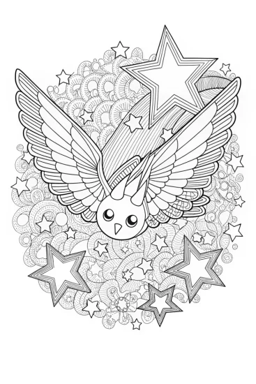 A coloring page of Togekiss flying through the stars