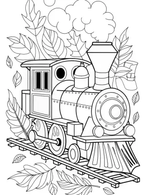 Whimsical train in autumn coloring pages