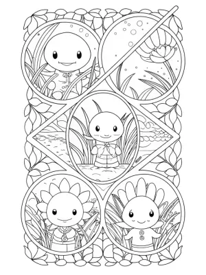 Axolotl’s time travel adventure coloring pages