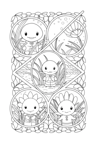 A coloring page of Axolotl’s time travel adventure