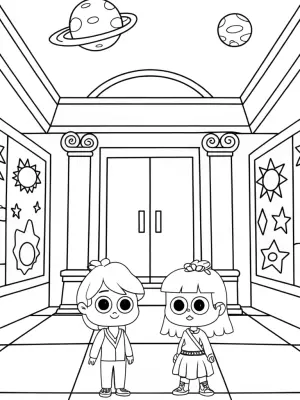 Rainbow Friends galactic art gallery coloring pages