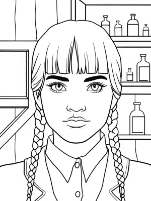 Wednesday Addams in a quill shop coloring pages