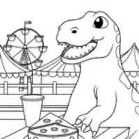 T-Rex enjoying a pie at a fair