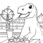 T-Rex enjoying a pie at a fair