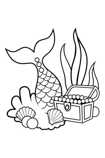 A coloring page of Little Mermaid treasure hunt