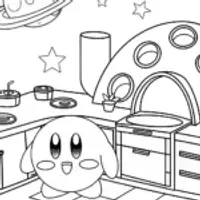 Kirby baking in a galactic kitchen