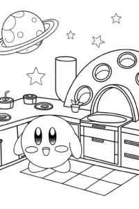 Kirby baking in a galactic kitchen