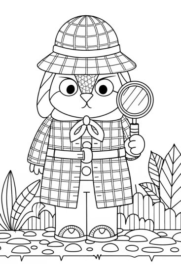 A coloring page of Gabby as a pet detective