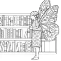 Butterfly librarian organizing books