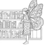 Butterfly librarian organizing books
